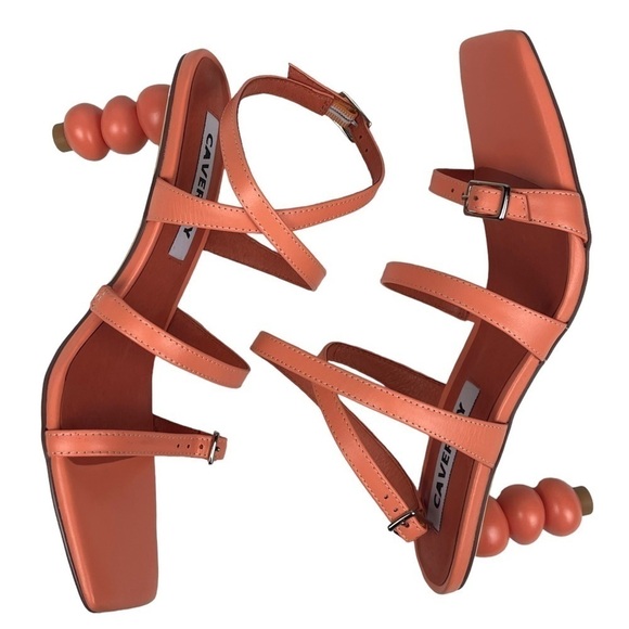 ANTHROPOLOGIE CAVERLEY MAZIE STRAPPY SQUARE TOE CORAL ROCK ANKLE WRAP HEELS - Picture 8 of 13